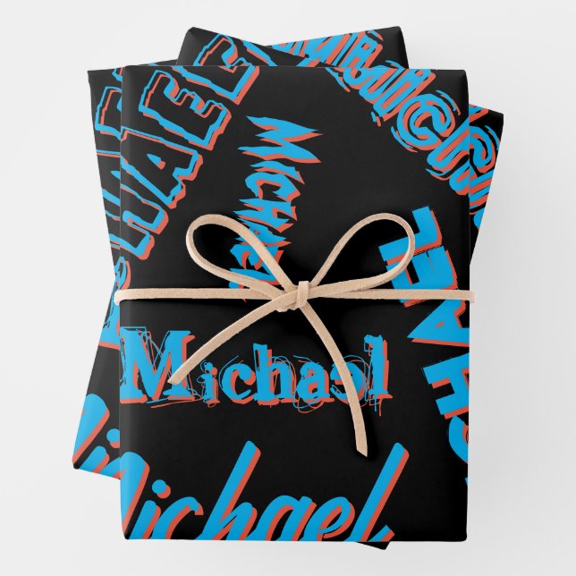 Your name pattern monogram blue red black colour wrapping paper sheet (In situ)