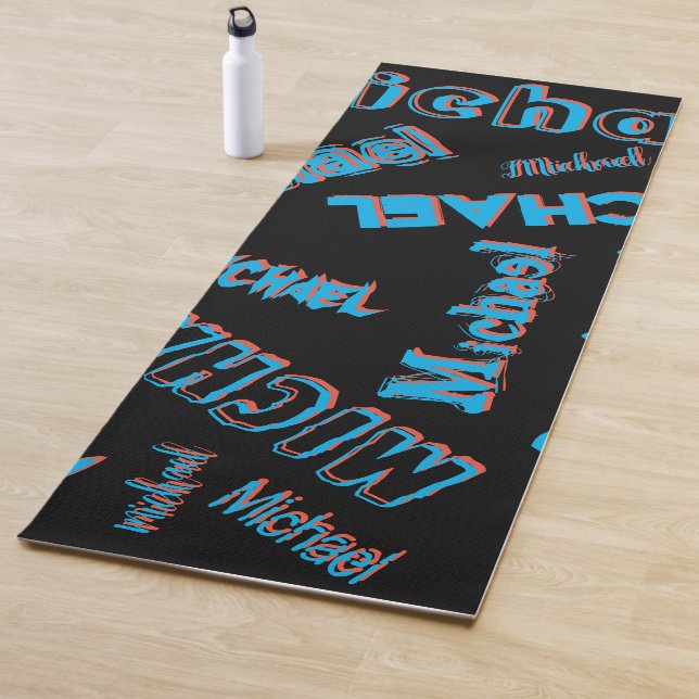 Your name pattern monogram blue red black colour yoga mat (In Situ)