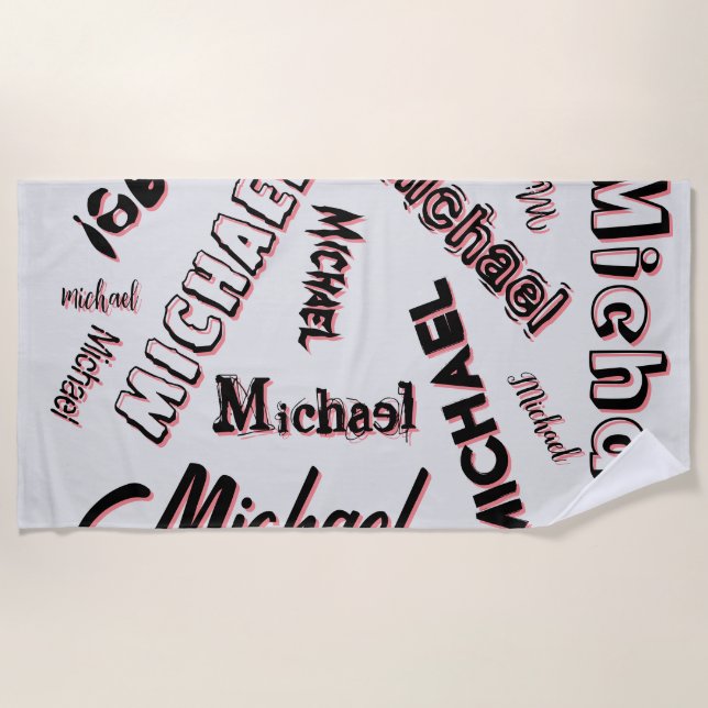 Your name pattern monogram rose colour shadow beach towel (Front)