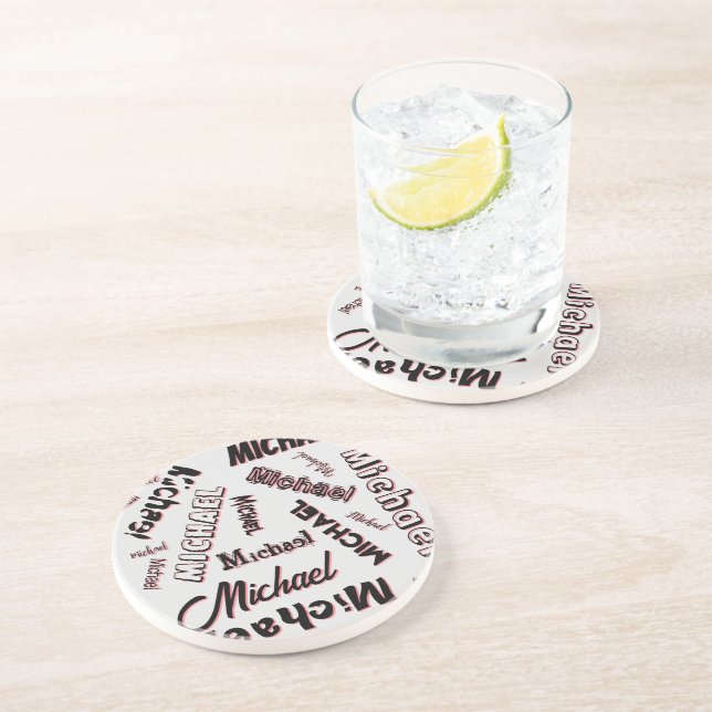 Your name pattern monogram rose colour shadow coaster (Side)