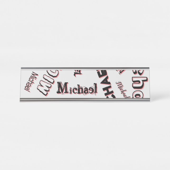 Your name pattern monogram rose colour shadow desk name plate (Front)