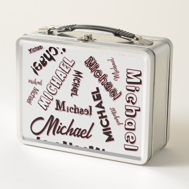 Your name pattern monogram rose colour shadow metal lunch box (Front)