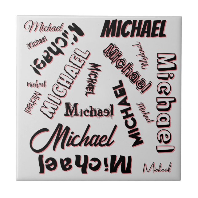 Your name pattern monogram rose colour shadow tile (Front)