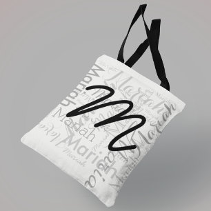your name pattern with initial, stylish tote bag