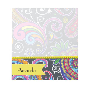 Your Name - Persian Paisley - Green Pink Blue Notepad