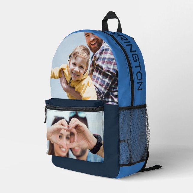 YOUR Name & Photos custom Printed Backpack (Back Corner Right)