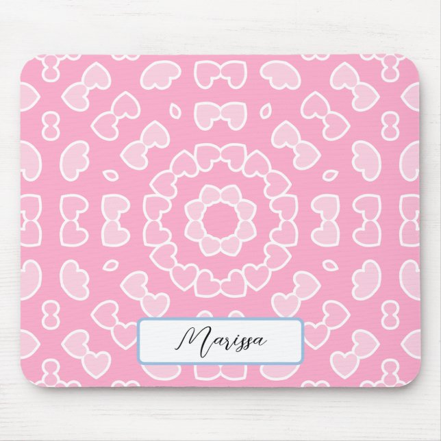 Your Name - Pink Hearts Pattern Mouse Pad (Front)