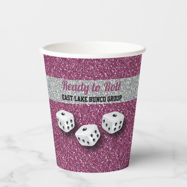 Your Name Pink Sparkle Dice Bunco  Paper Cups (Front)