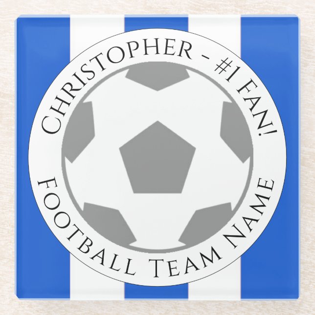 Your Name plus Football Team Name Glass Coaster (Front)