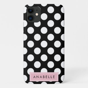 Your Name - Polka Dots, Spots - Black White Pink Case-Mate iPhone Case