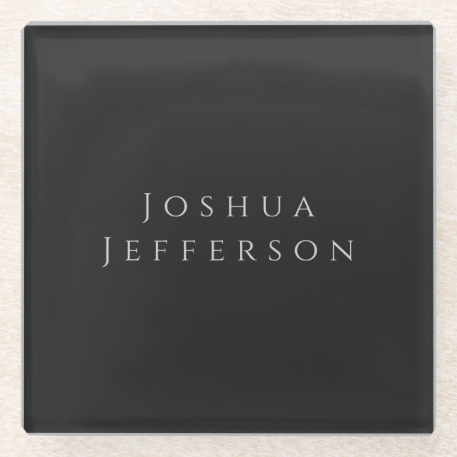 Your Name Professional Creative Plain Black Grey Glass Coaster (Front)