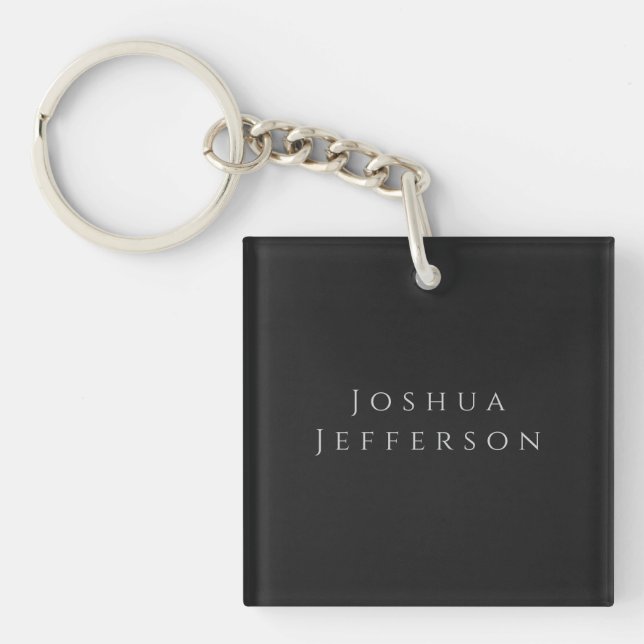 Your Name Professional Creative Plain Black Grey Key Ring (Front)