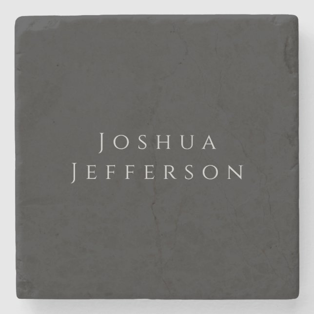 Your Name Professional Creative Plain Black Grey Stone Coaster (Front)