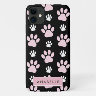 Your Name - Puppy Paws, Dog Traces - Pink Black Case-Mate iPhone Case