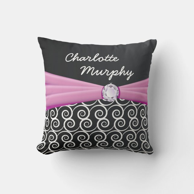Your Name Purple Silk Bling Cushion (Front)