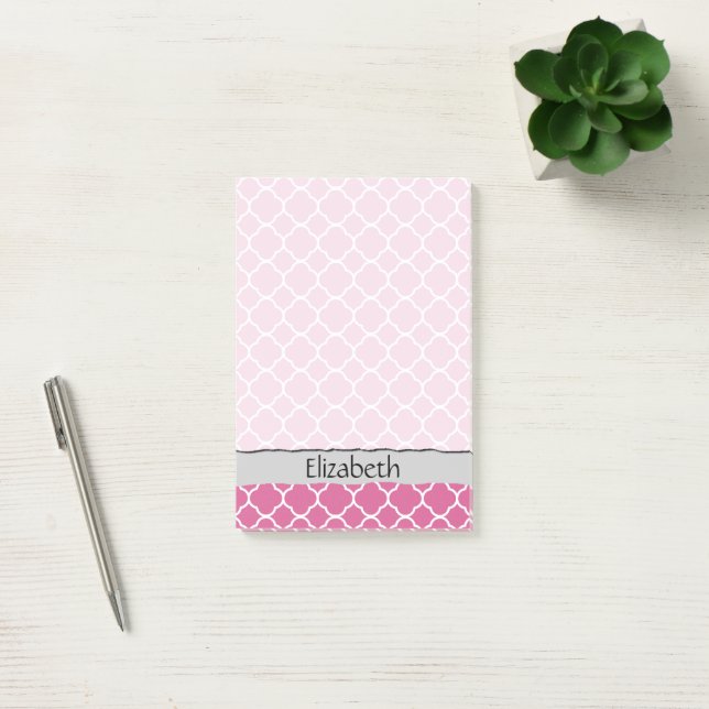 Your Name - Quatrefoil Shape - Pink White Post-it Notes (Office)