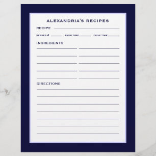 Your Name + Recipes Page Simple Navy & White