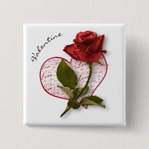 Your Name Red Rose & Stem Floral Photography 15 Cm Square Badge