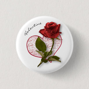 Your Name Red Rose & Stem Floral Photography 3 Cm Round Badge