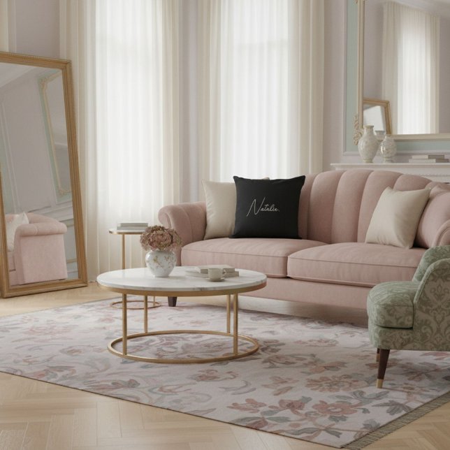  Your name script elegant chic black and white  Cushion (Creator Uploaded)