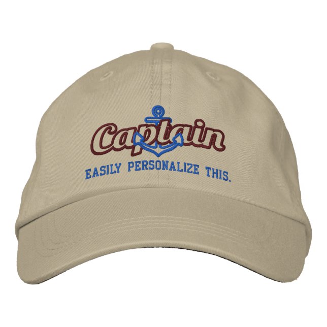 Your Name Sea Captain Nautical Anchor Embroidery Embroidered Hat (Front)