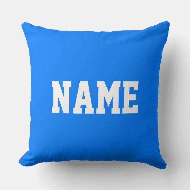 YOUR NAME Sporty Athletic Text On Bright Blue Cushion (Front)