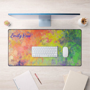 Your Name Spring Tulip Watercolor Abstract Desk Mat