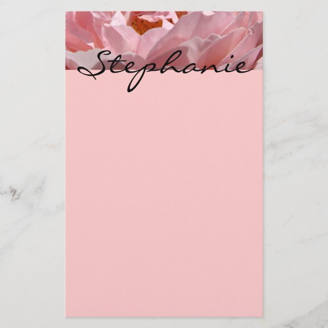 Your Name stationery PINK Rose Flower custom (Front)