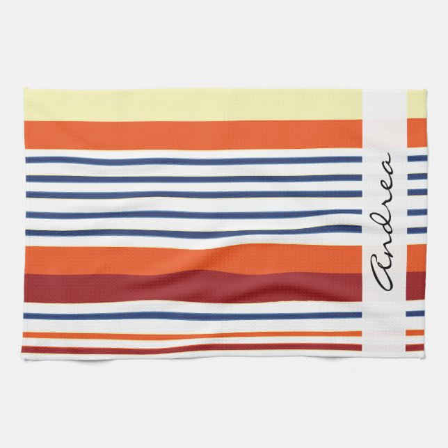 Your Name - Stripes, Parallel Lines - Yellow Blue Tea Towel (Horizontal)