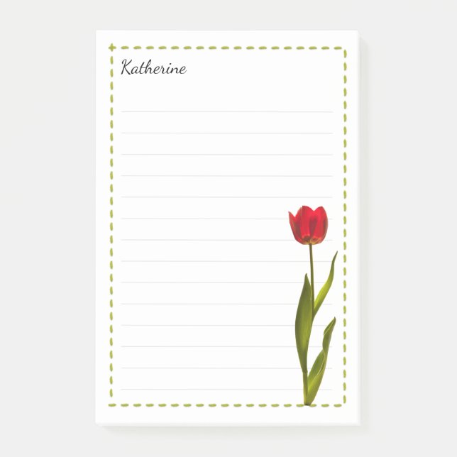 Your Name Tall Red Tulip Spring Floral Photography Post-it Notes (Front)