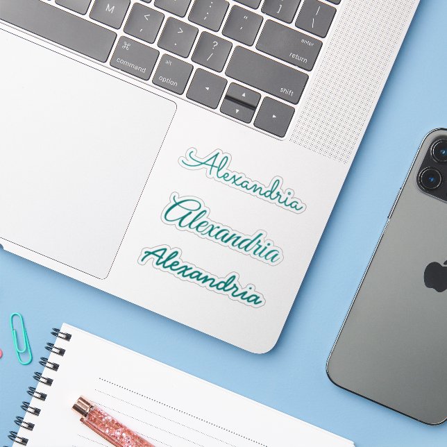 Your Name Teal Handwritten Script Versions (Laptop w/ iPhone)