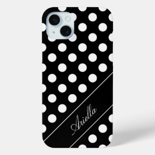Your Name /Text Template, Polka dot Black & White iPhone 15 Mini Case