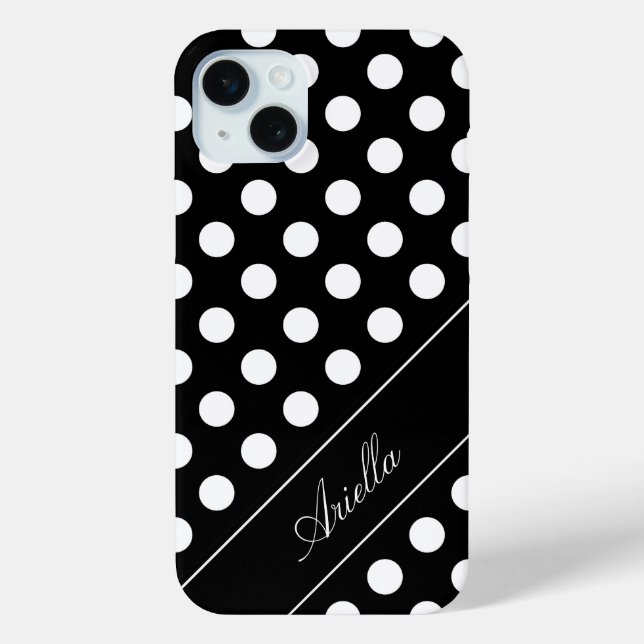 Your Name /Text Template, Polka dot Black & White Case-Mate iPhone Case (Back)
