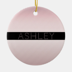 Your Name   Thin Rose Ombre & White Stripes Ceramic Tree Decoration