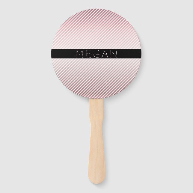 Your Name | Thin Rose Ombre & White Stripes Hand Fan (Front)