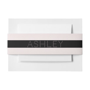 Your Name Thin Rose Ombre & White Stripes Invitation Belly Band