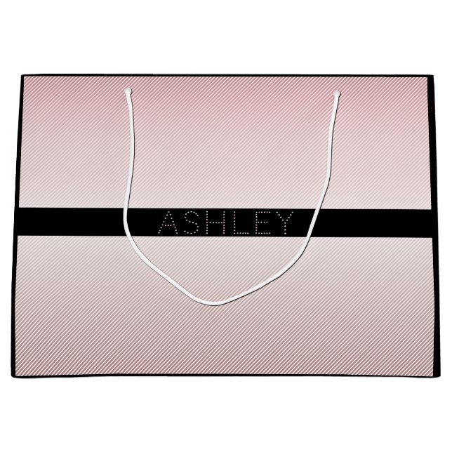 Your Name | Thin Rose Ombre & White Stripes Large Gift Bag (Front)