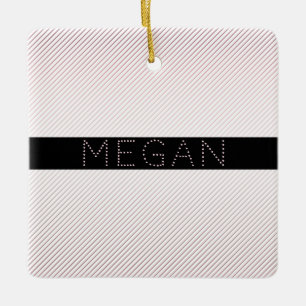 Your Name Thin White & Sublte Rose Ombre Stripes Ceramic Ornament