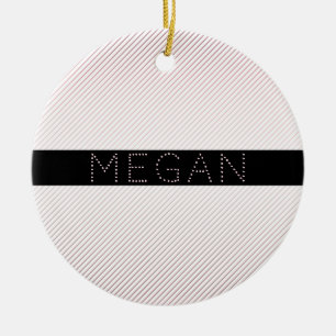Your Name Thin White & Sublte Rose Ombre Stripes Ceramic Tree Decoration