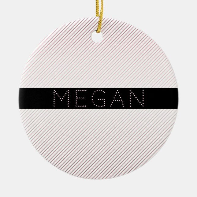Your Name | Thin White & Sublte Rose Ombre Stripes Ceramic Tree Decoration (Front)
