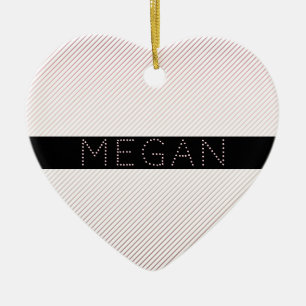 Your Name Thin White & Sublte Rose Ombre Stripes Ceramic Tree Decoration