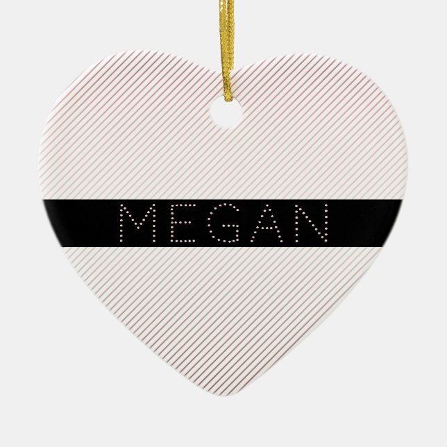 Your Name | Thin White & Sublte Rose Ombre Stripes Ceramic Tree Decoration (Front)