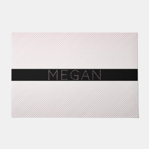 Your Name   Thin White & Sublte Rose Ombre Stripes Doormat