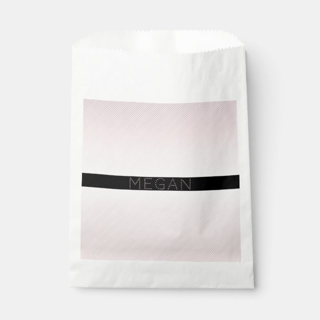 Your Name | Thin White & Sublte Rose Ombre Stripes Favour Bags (Front)