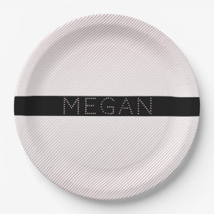 Your Name   Thin White & Sublte Rose Ombre Stripes Paper Plate