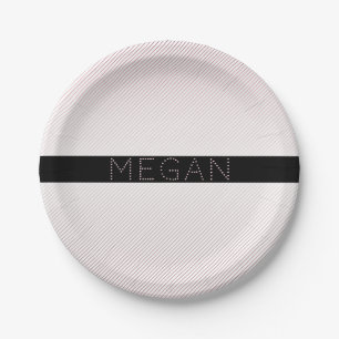 Your Name   Thin White & Sublte Rose Ombre Stripes Paper Plate