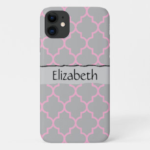 Your Name - Trellis, Latticework - Grey Pink iPhone 11 Case
