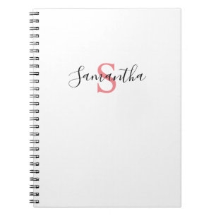 Your Name Typography Monogram - White & Pink Notebook