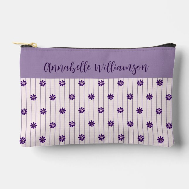 Your Name Violet & Blush Stripes Purple Blooms Accessory Pouch (Front)