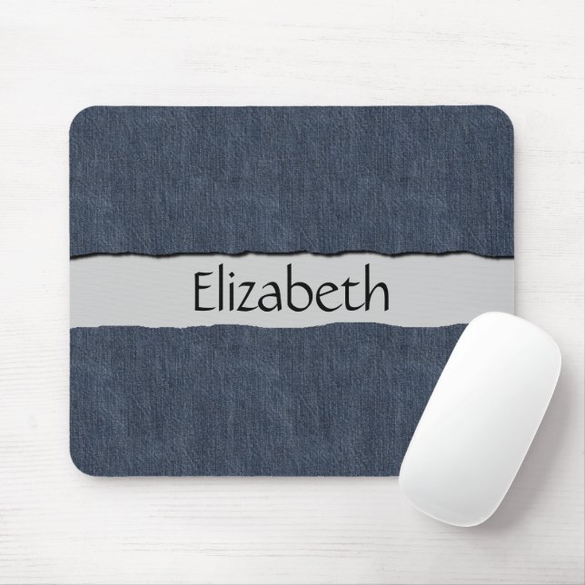 Your Name - Washed Denim Fabric (Twill Textile) Mouse Pad (With Mouse)